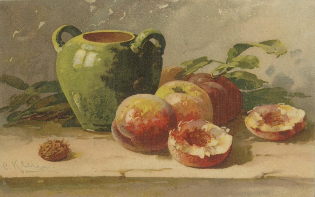 Катарина Кляйн. Натюрморт с вазой и персиками.